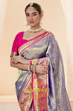 Shimmery Blue Paithani Tissue Silk Saree with Zari Border