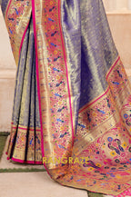 Shimmery Blue Paithani Tissue Silk Saree with Zari Border