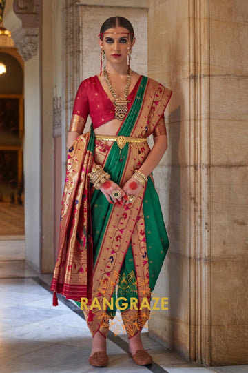 Jade Green and Maroon Paithani Silk Saree