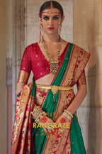 Jade Green and Maroon Paithani Silk Saree