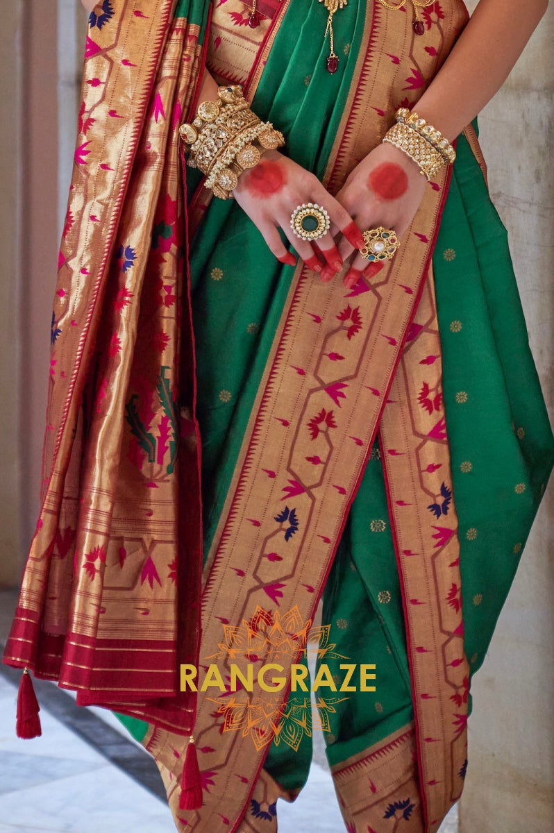 Jade Green and Maroon Paithani Silk Saree