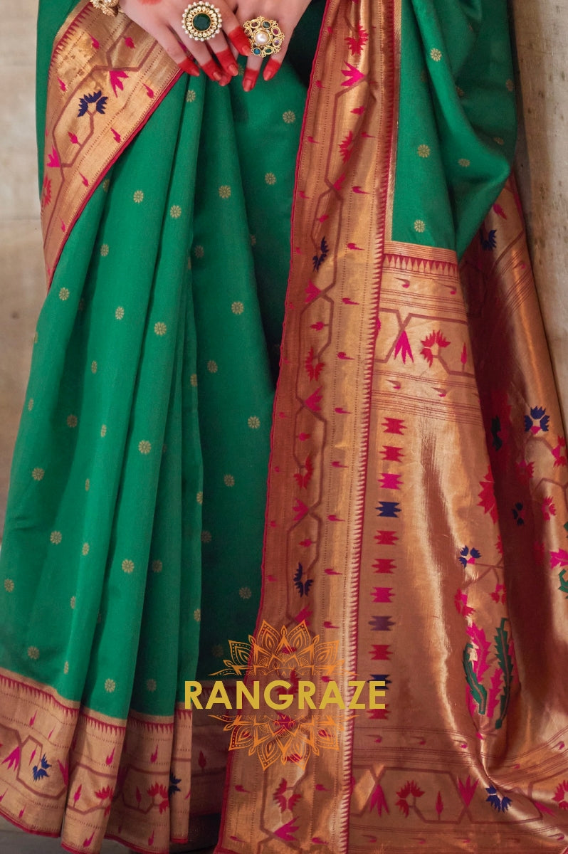Jade Green and Maroon Paithani Silk Saree