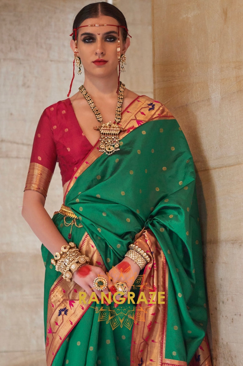 Jade Green and Maroon Paithani Silk Saree