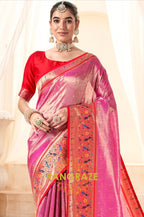 Bright Pink Paithani Tissue Silk Saree with Zari Border