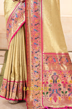 Golden Beige Paithani Tissue Silk Saree with Zari Boarder