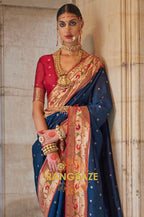 Navy Blue and Maroon Paithani Silk Saree