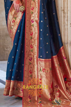 Navy Blue and Maroon Paithani Silk Saree
