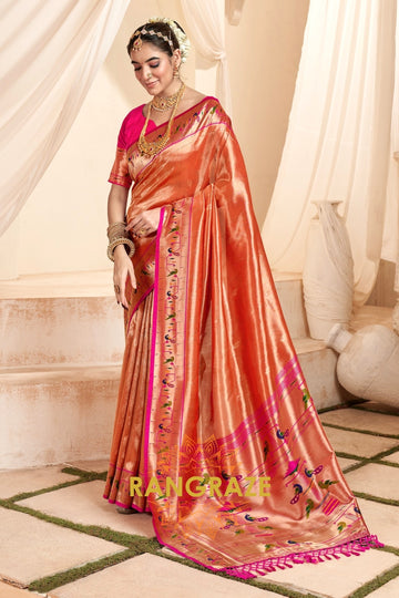 Regal Orange Paithani Tissue Silk Saree with Tassels