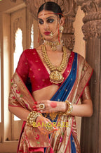 Navy Blue and Maroon Paithani Silk Saree