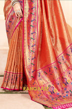 Coral Orange Paithani Tissue Silk Saree with Zari Boarder