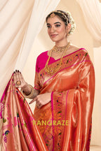 Regal Orange Paithani Tissue Silk Saree with Tassels