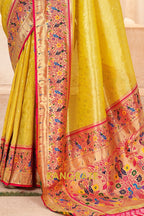 Sunshine Yellow Paithani Tissue Silk Saree with Zari Boarder