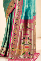 Regal Aqua Blue Paithani Tissue Silk Saree with Tassels