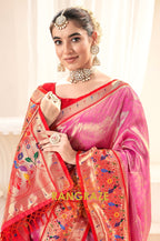 Bright Pink Paithani Tissue Silk Saree with Zari Border