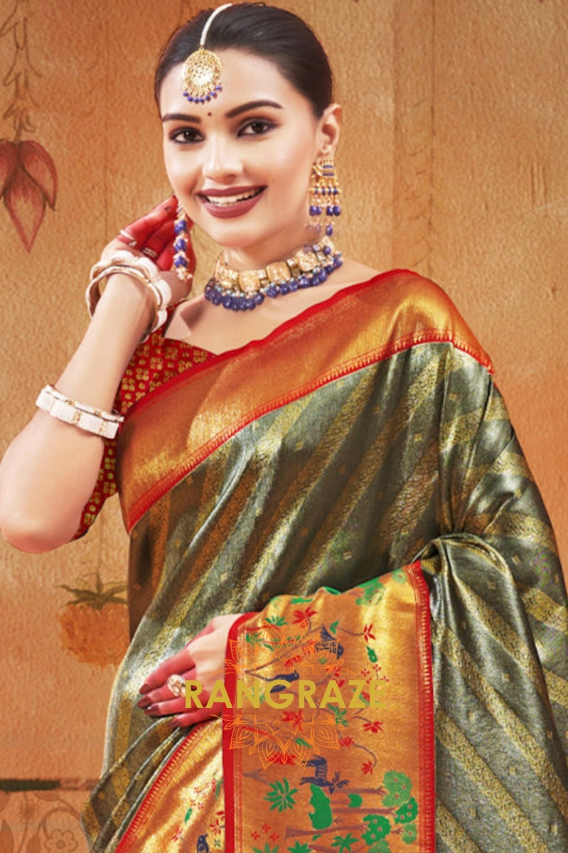 Green Heavy Golden Work Paithani Silk Saree