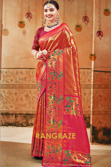Magenta Pink Heavy Golden Work Paithani Silk Saree