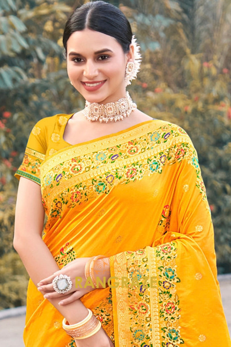 Imperial Yellow Heavy Golden Work Paithani Silk Saree