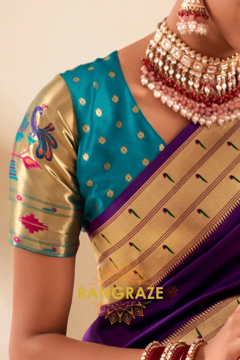 Royal Purple Paithani Silk Saree with Intricate Zari Weaving