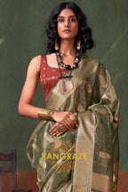 Regal Olive Paithani: Handloom Zari Tissue Silk Saree