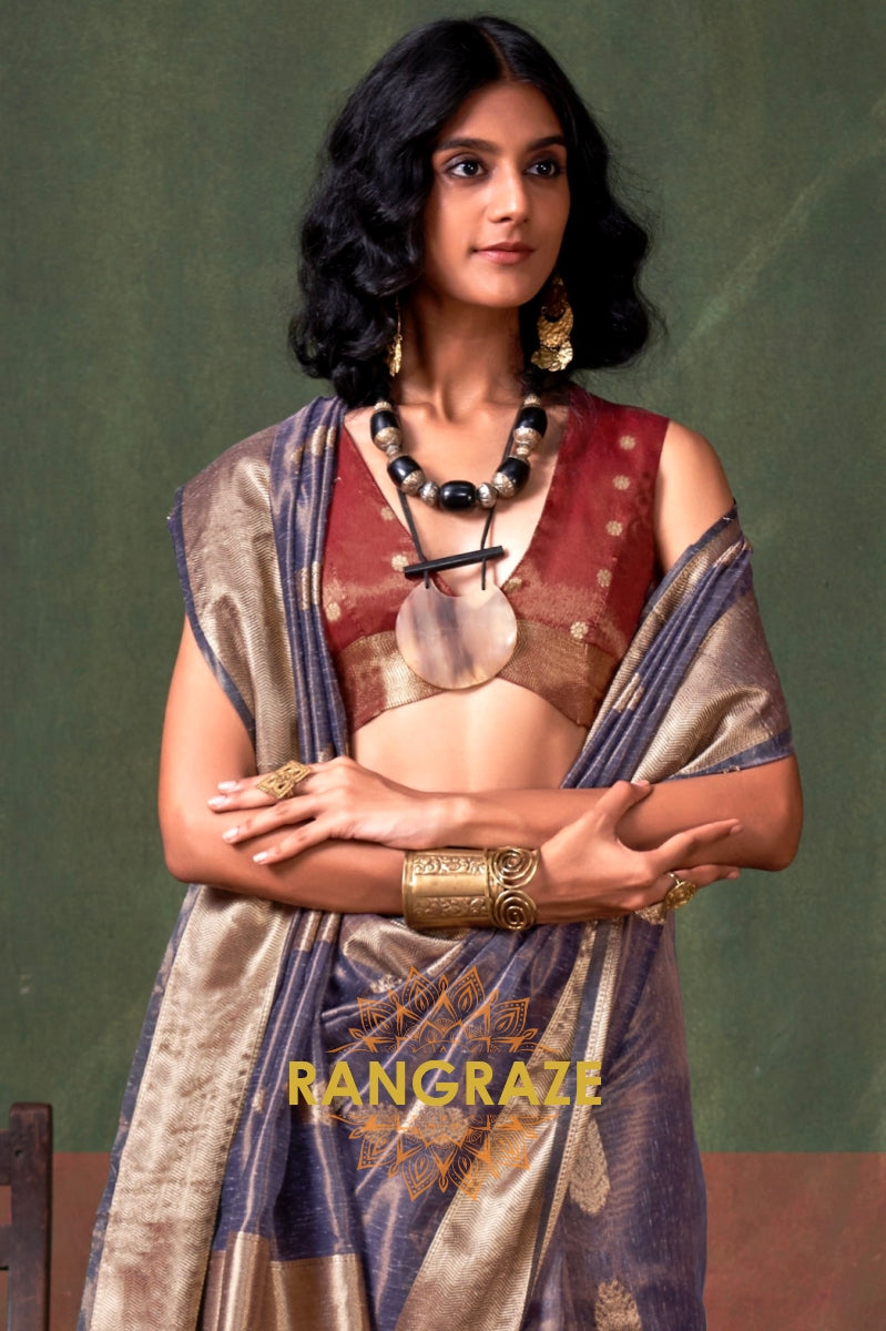 Majestic Blue Paithani Zari Tissue Handloom Weaving Silk Saree