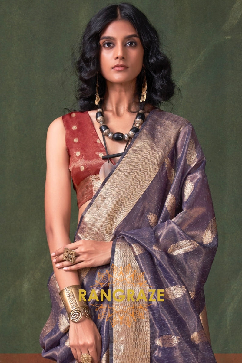 Majestic Blue Paithani Zari Tissue Handloom Weaving Silk Saree