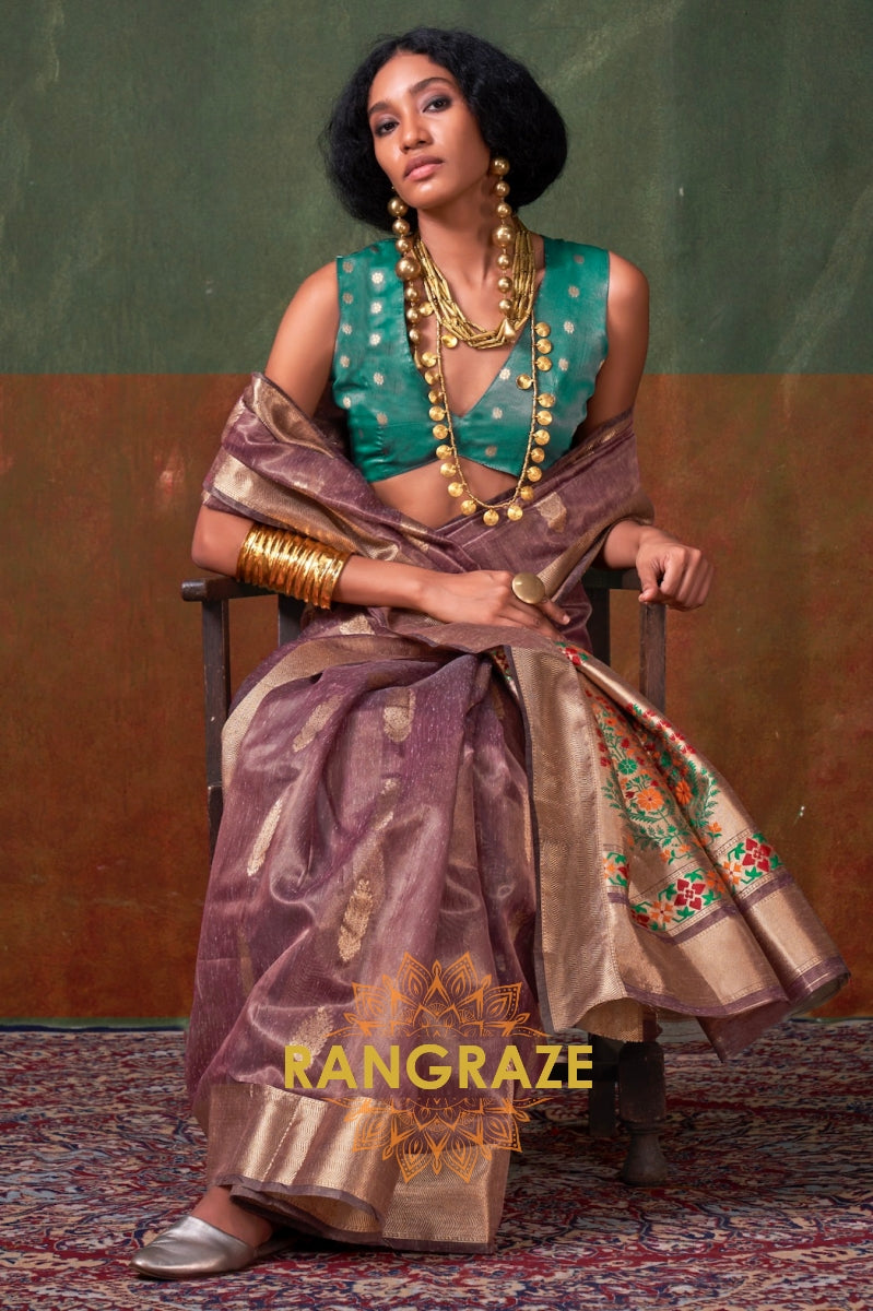 Royal Mauve Elegance: Handloom Paithani Zari Tissue Silk Saree