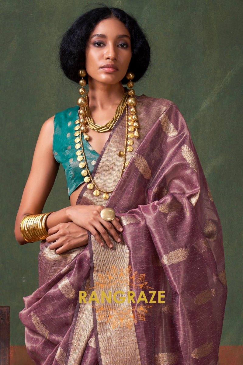 Royal Mauve Elegance: Handloom Paithani Zari Tissue Silk Saree