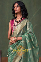 Regal Emerald Paithani Zari Tissue Handloom Silk Saree