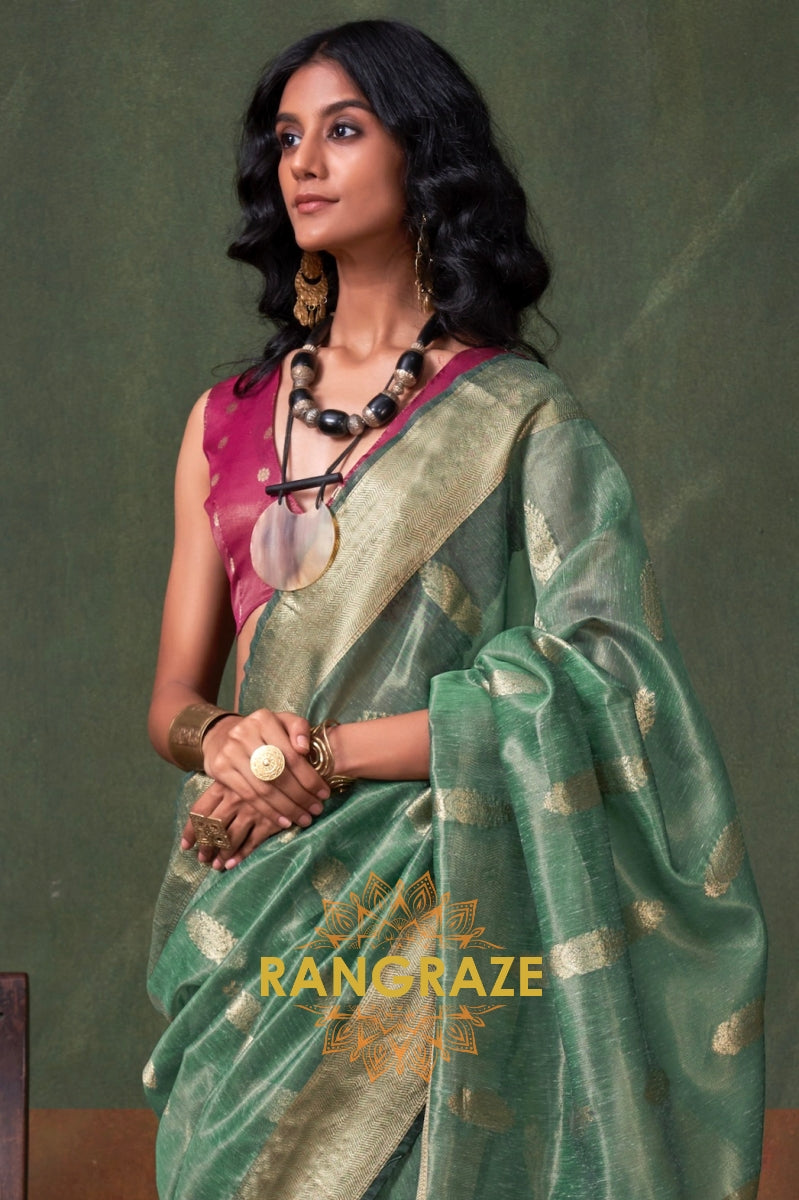 Regal Emerald Paithani Zari Tissue Handloom Silk Saree