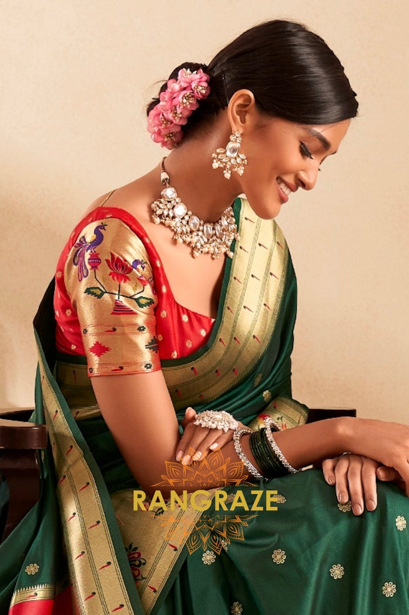 Royal Green Paithani Silk Saree with Exquisite Peacock Motifs