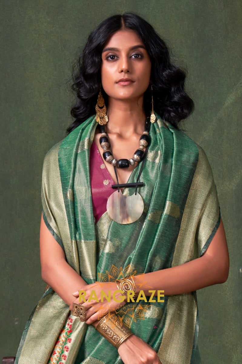 Regal Emerald Paithani Zari Tissue Handloom Silk Saree