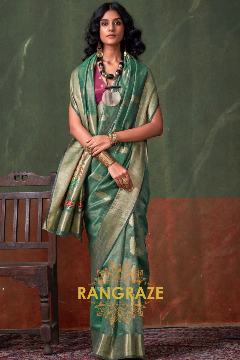 Regal Emerald Paithani Zari Tissue Handloom Silk Saree