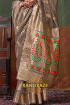 Royal Gold Elegance: Handwoven Paithani Zari Tissue Saree