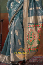 Mystic Teal Majesty: Handwoven Paithani Zari Tissue Saree