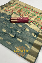 Mystic Teal Majesty: Handwoven Paithani Zari Tissue Saree