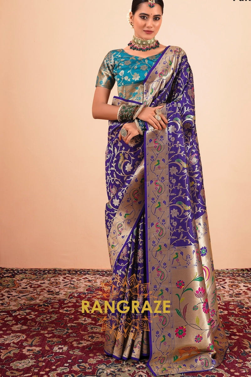 Royal Sapphire Paithani Silk Saree