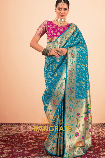 Imperial Azure Woven Paithani Saree