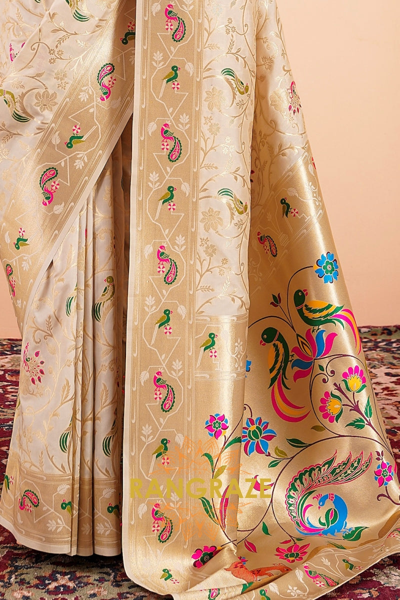 Regal Ivory Blossom Paithani Saree