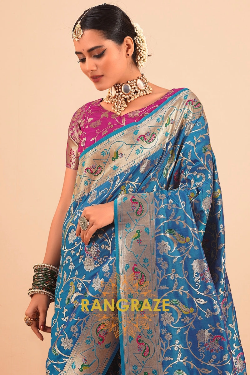 Celestial Blue Woven Paithani Saree