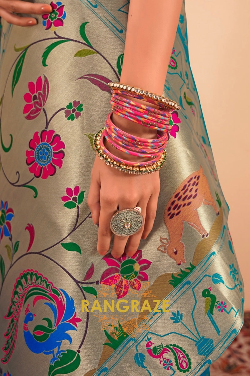 Celestial Blue Woven Paithani Saree