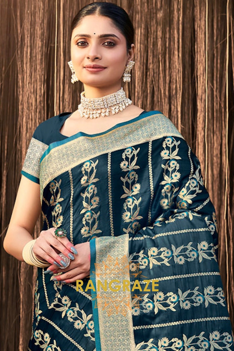 Rich Magnetic Blue Color Kanjivaram Silk Saree