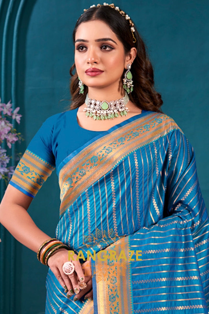 Cobalt Blue Golden Zari Work Paithani Silk Saree