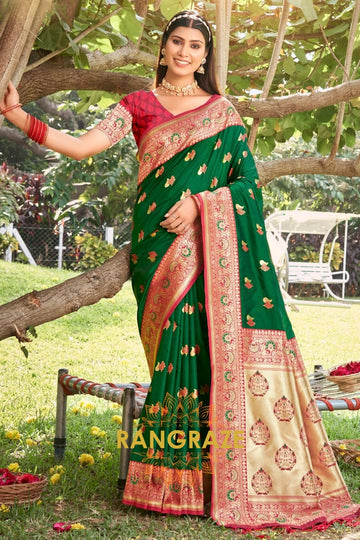 Green Antique Fine Silk Banarasi Woven Zari Saree