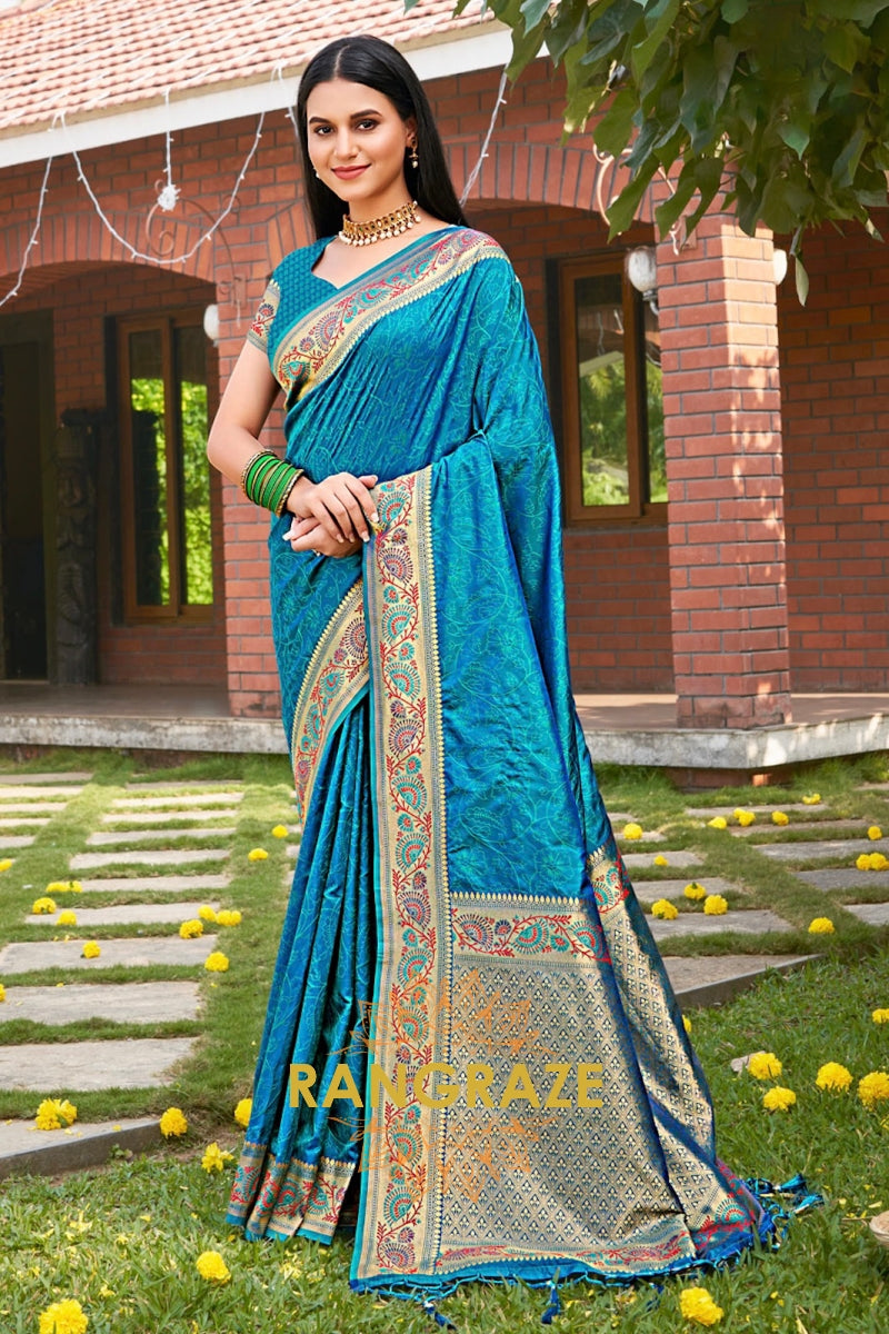 Eternal Blue Kanjivaram Silk Woven Zari Saree