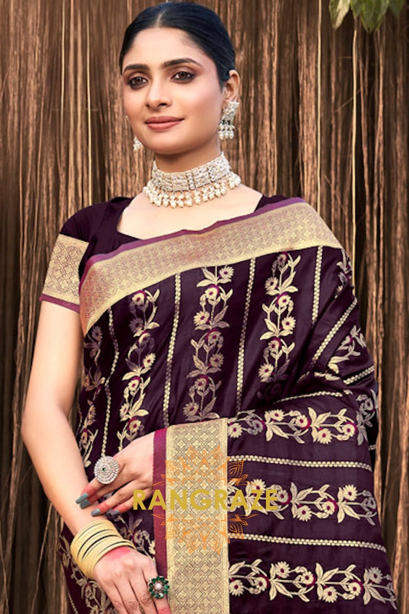 Rich Magnetic Brown Color Kanjivaram Silk Saree