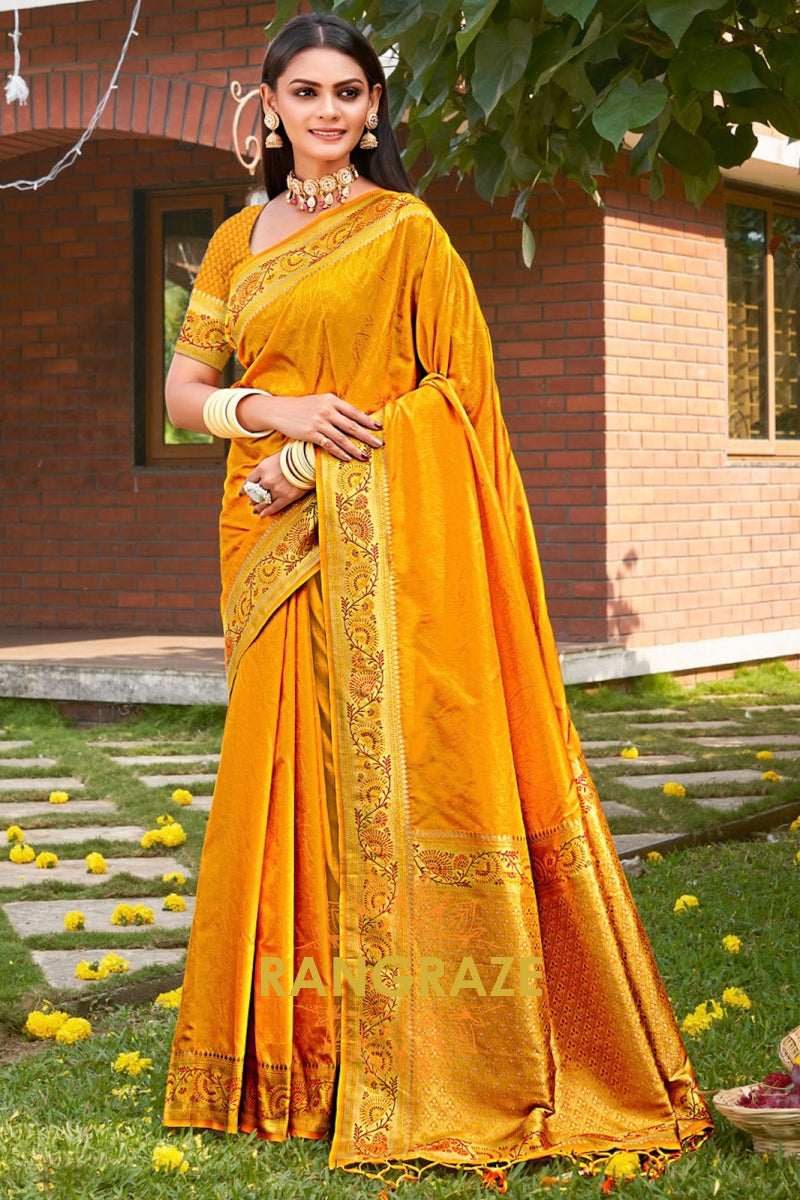 Eternal Yellow Kanjivaram Silk Woven Zari Saree