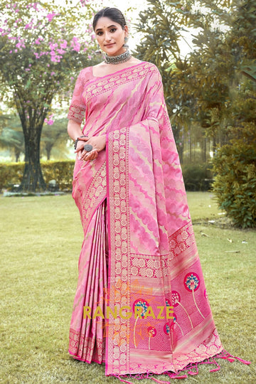 Noble Pink Woven Zari Kanjivaram Silk Saree