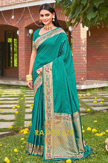 Eternal Turquoise Kanjivaram Silk Woven Zari Saree