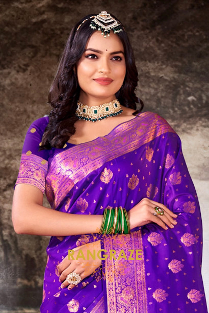 Radiant Purple Kanjivaram Silk Saree With Woven Zari Work