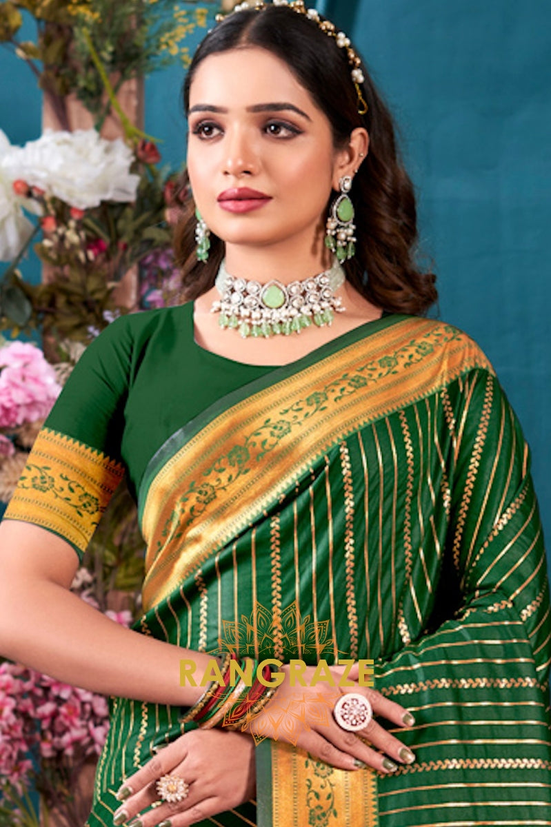 Dark Green Golden Zari Work Paithani Silk Saree